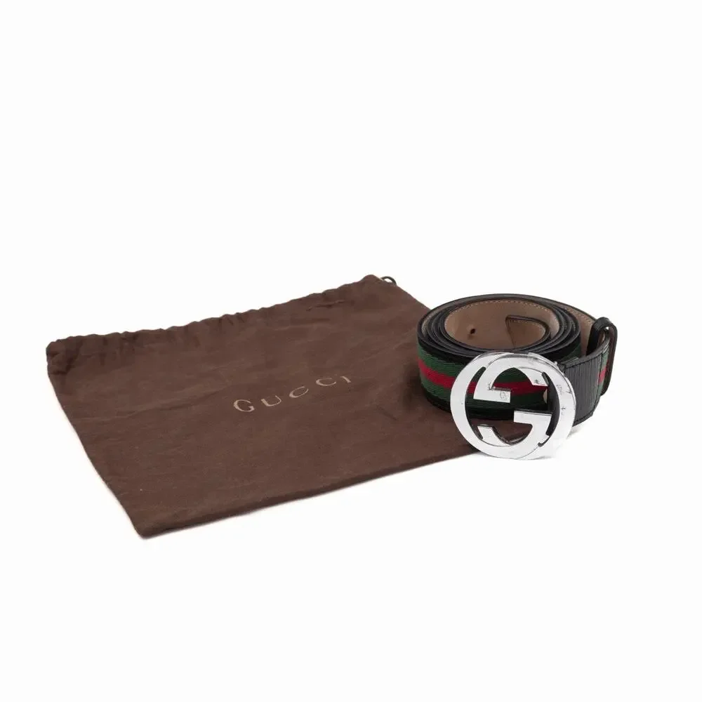550$ Gucci 114984 Web Green Red Leather Interlocking G Buckle Belt 105/42